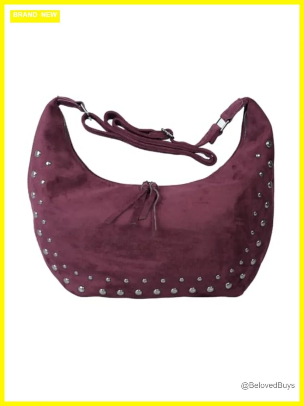 Vintage Faux Suede Studded Hobo Bag with Adjustable Strap